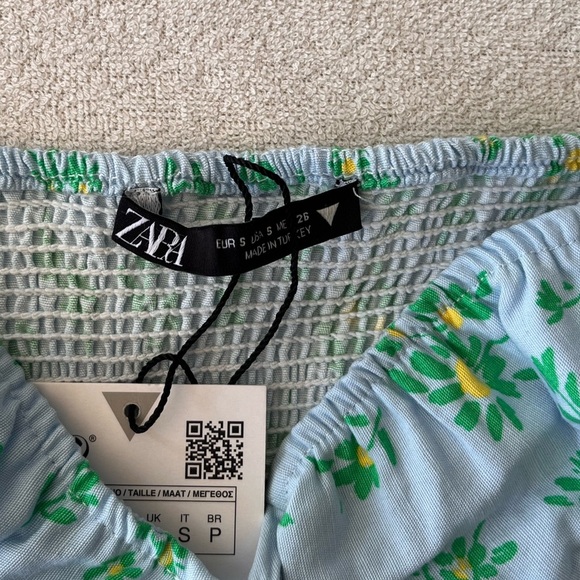 NWT Zara Floral Linen Blend Puff Sleeve Crop Top S - Picture 7 of 14